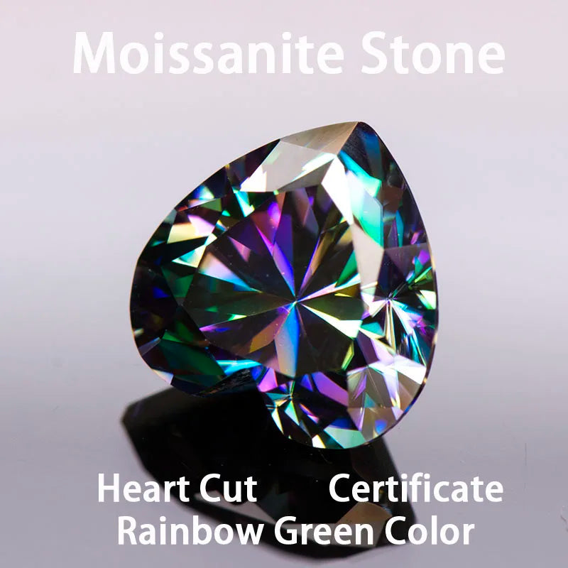 Moissanite Stone Rainbow Green Color Heart Cut Extremely Shiny Quality Advanced Charms Jewelry Rings Earrings Making Certificate