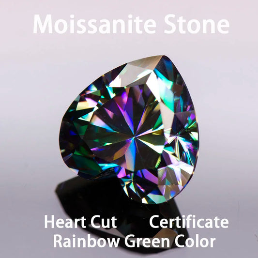 Moissanite Stone Rainbow Green Color Heart Cut Extremely Shiny Quality Advanced Charms Jewelry Rings Earrings Making Certificate