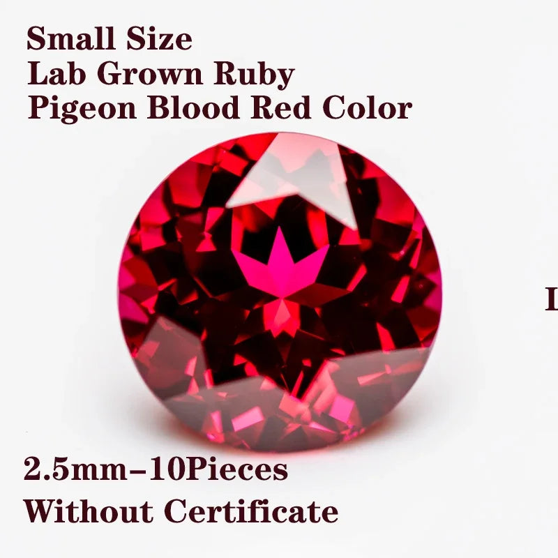 Lab Grown Ruby Pigeon Blood Red Color Round Shaped Small Size Charm Gemstone Advanced Jewelry Rings Earrings Making