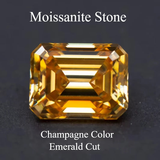 Moissanite Diamond Champagne Color Emerald Cut Lab Grown Gemstone  Charms Jewelry Rings Earrings Making with GRA Certificate