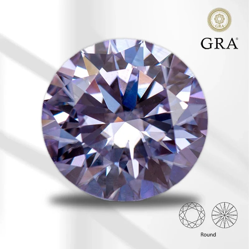 Moissanite Wholesale Light Purple Color Round Cut Lab Grow Gemstone for Jewelry Diy Making Materials with GRA Certificate
