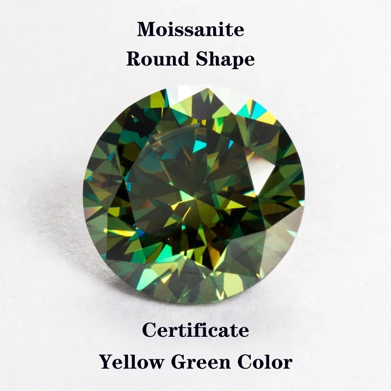 Moissanite Yellow Green Color Round Cut Gemstone for Charms Jewelry Making DIY Ring Necklace Earrings Main Materials Certificate
