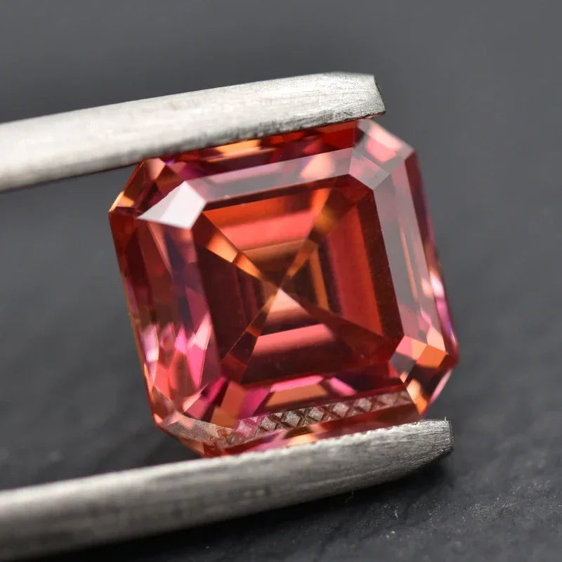 Wholesale Moissanite Stone Asscher Cut Watermelon Red Extremely Shiny Charms Gemstone DIY Ring Necklace Earring Main Materials C