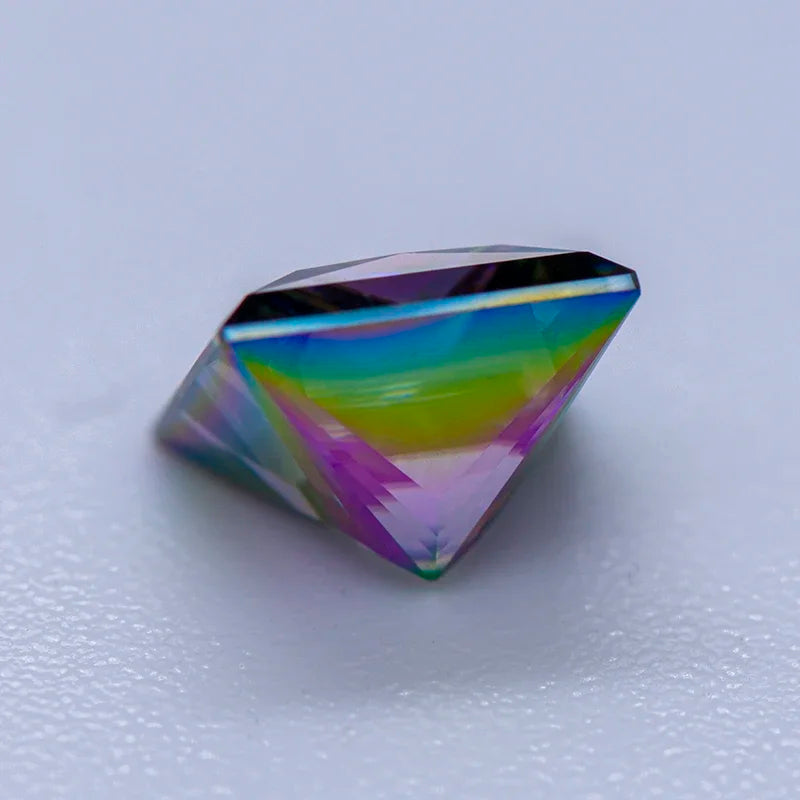 Moissanite Gemstone Princess Cut Rainbow Green color Lab Grown Diamond Advanced Jewelry Making Materials with GRA Certificate