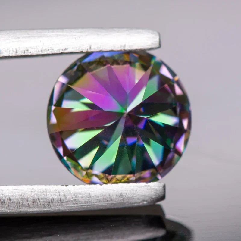 Moissanite Stone Round Cut Rainbow Green Loose Gemstone VVS1 Passed Diamond Tested Gemstone Comes with GRA Certificate