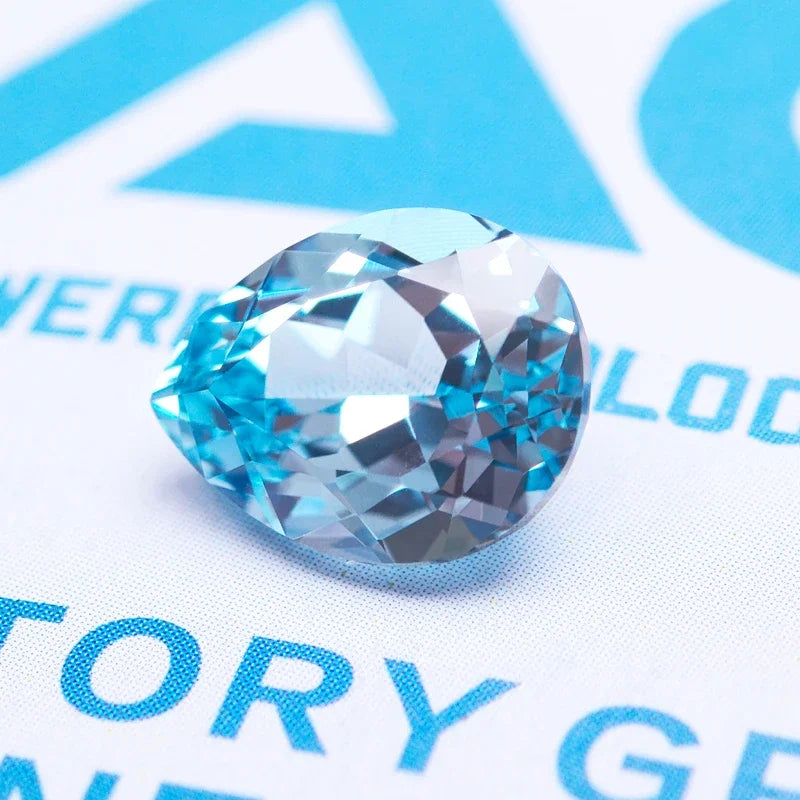 Lab Grown Sapphire Pear Cut Aquamarine Extremely Shiny Quality DIY Ring Necklace Earrings Main Materials AGL Certificate