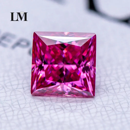 Moissanite Gemstone Princess Cut Pink color Lab Grown Diamond Advanced Jewelry Making Materials with GRA Certificate