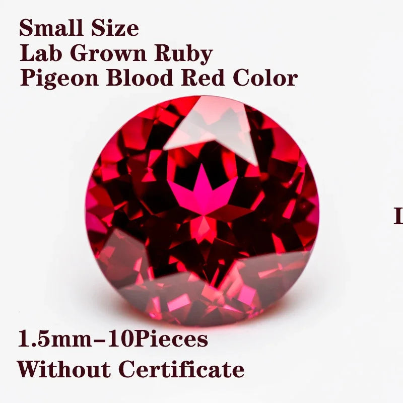Lab Grown Ruby Pigeon Blood Red Color Round Shaped Small Size Charm Gemstone Advanced Jewelry Rings Earrings Making