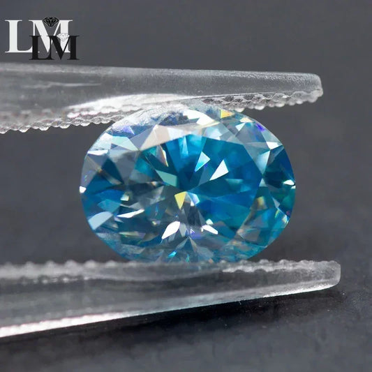 Moissanite Stone Oval Cut Sea Blue Colour Lab Grown Diamond DIY Ring Necklace Earrings Main Materials Comes with GRA Certificate