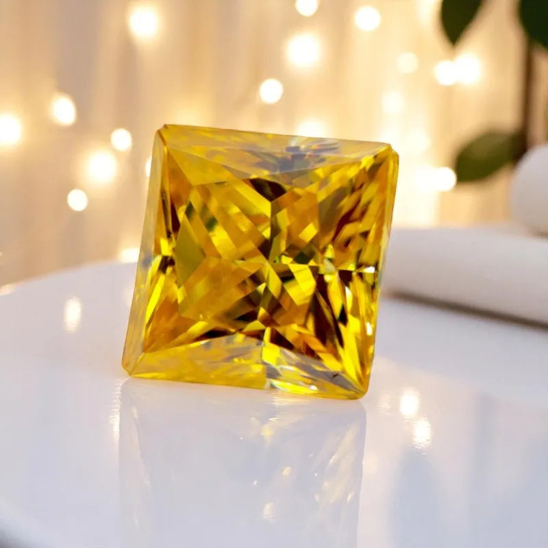 Moissanite Stone Golden Yellow Color Princess Cut Charms Gemstone  Advanced Jewelry Rings Earrings Making with Certificate