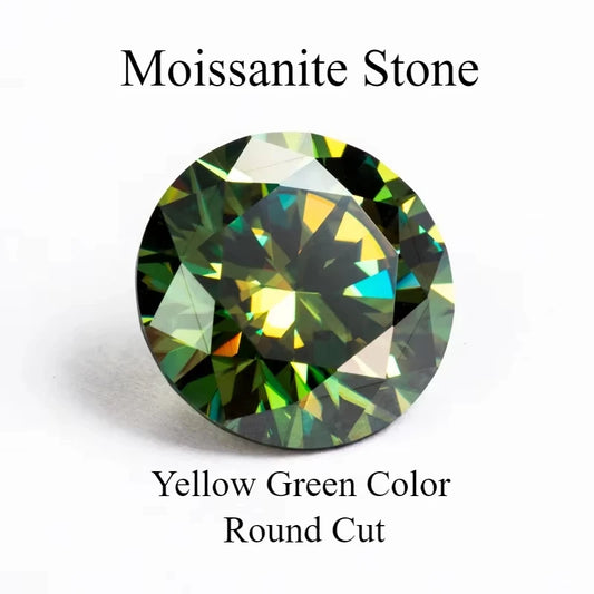 Moissanite Yellow Green Color Round Cut Gemstone for Charms Jewelry Making DIY Ring Necklace Earrings Main Materials Certificate
