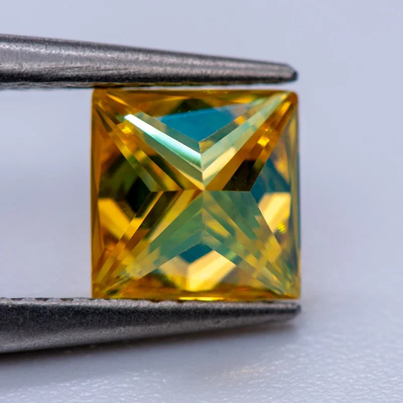 Moissanite Gemstone Princess Cut Golden Yellow color Lab Grown Diamond Advanced Jewelry Making Materials with GRA Certificate