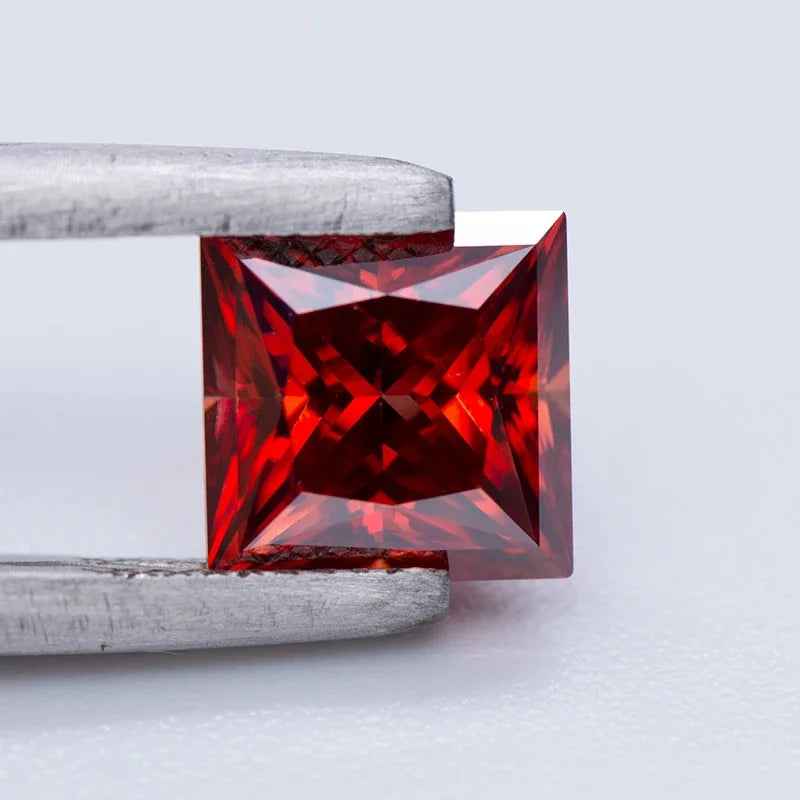 Moissanite Gemstone Princess Cut Garnet color Lab Grown Diamond Advanced Jewelry Making Materials with GRA Certificate