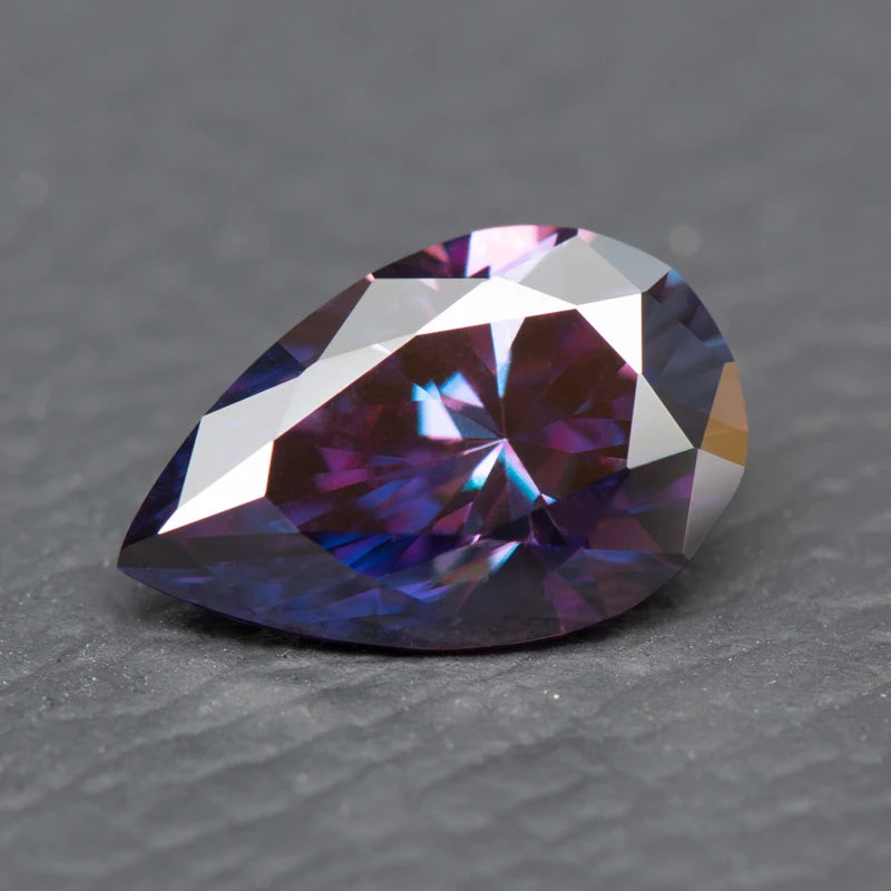 Moissanite Pear Cut Imperial Purple Colored Lab Diamond Lab Grown Gem Advanced Jewelry Making Materials with GRA Certificate