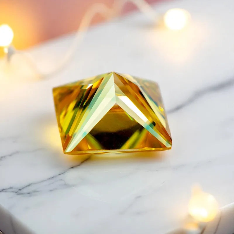 Moissanite Stone Golden Yellow Color Princess Cut Charms Gemstone  Advanced Jewelry Rings Earrings Making with Certificate