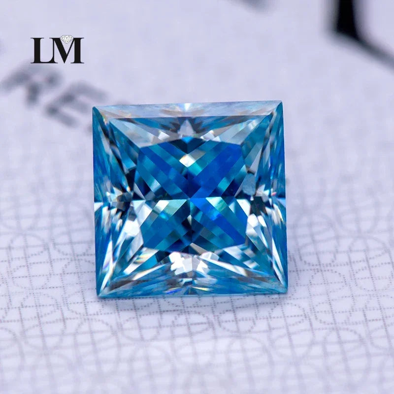 Moissanite Gemstone Princess Cut Ice Blue color Lab Grown Diamond Advanced Jewelry Making Materials with GRA Certificate