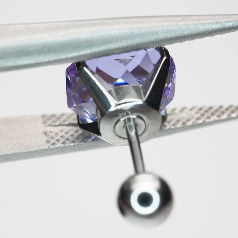 Cubic Zirconia Stainless Steel Earring Rose Cut Lavender Color 8.0mm Jewelry for Women Wholesale 4 Prong Tragus Earrings