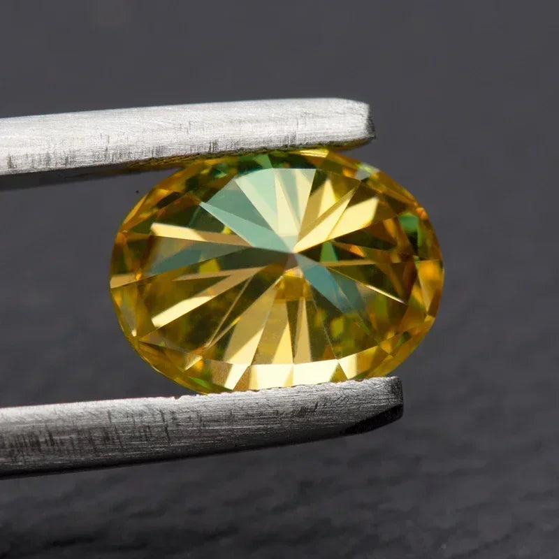 Moissanite Stone Oval Cut Golden Yellow Color Synthetic Lab Created Diamond Jewelry Making Materials Comes With GRA Certificate