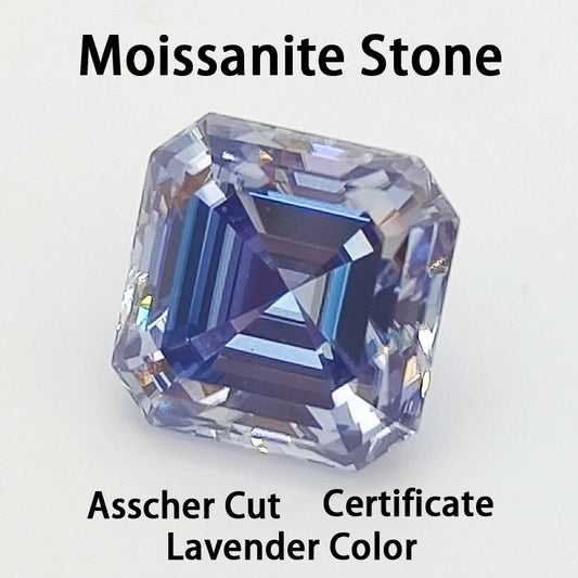 Moissanite Stone Lavender Color Asscher Cut Charms for Jewelry Making DIY Advanced Jewelry Rings Earrings Making Certificate