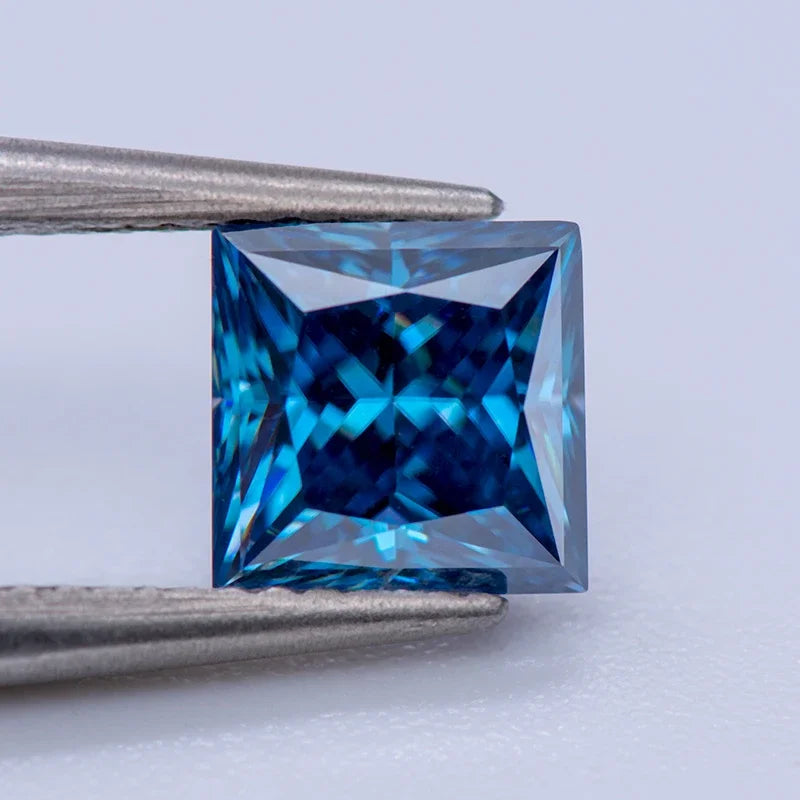 Moissanite Gemstone Princess Cut Sapphire blue color Lab Grown Diamond Advanced Jewelry Making Materials with GRA Certificate