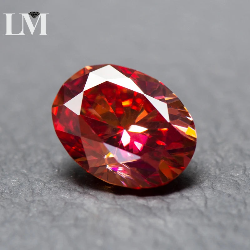 Moissanite Stone Oval Cut Watermelon Red Color Lab Created Synthetic Diamond DIY Jewelry Making Materials with GRA Certificate