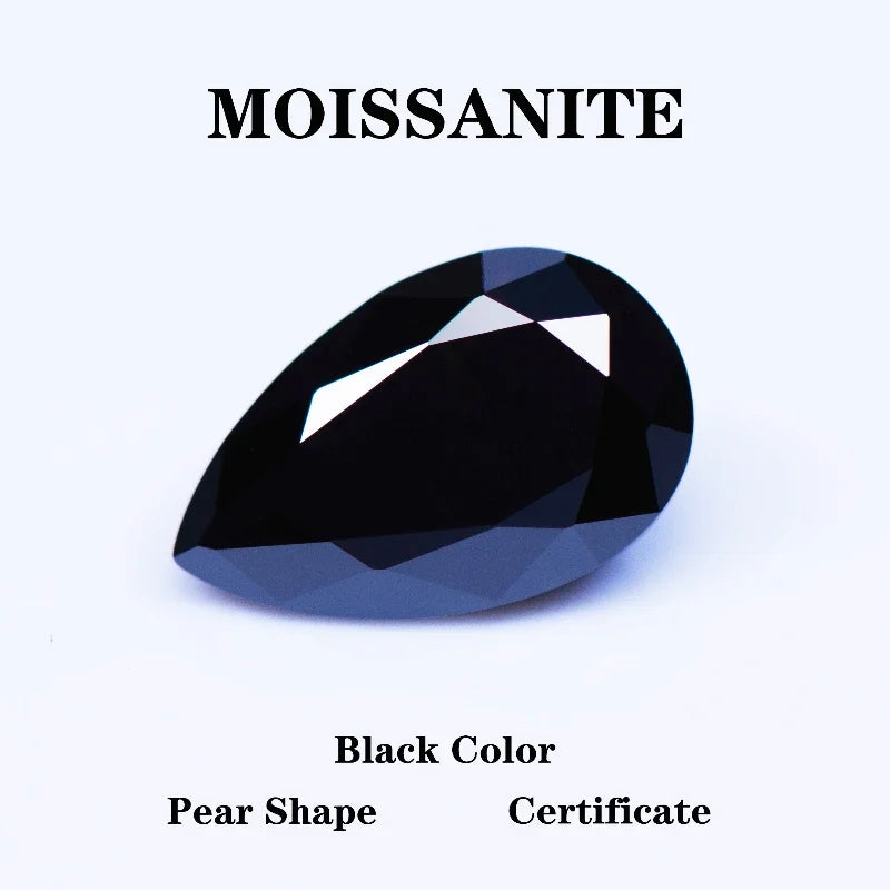 Wholesale Moissanite Stone Pear Cut Black Color 13x18mm Size DIY Charms Ring Necklace Earrings Main Materials with Certificate W