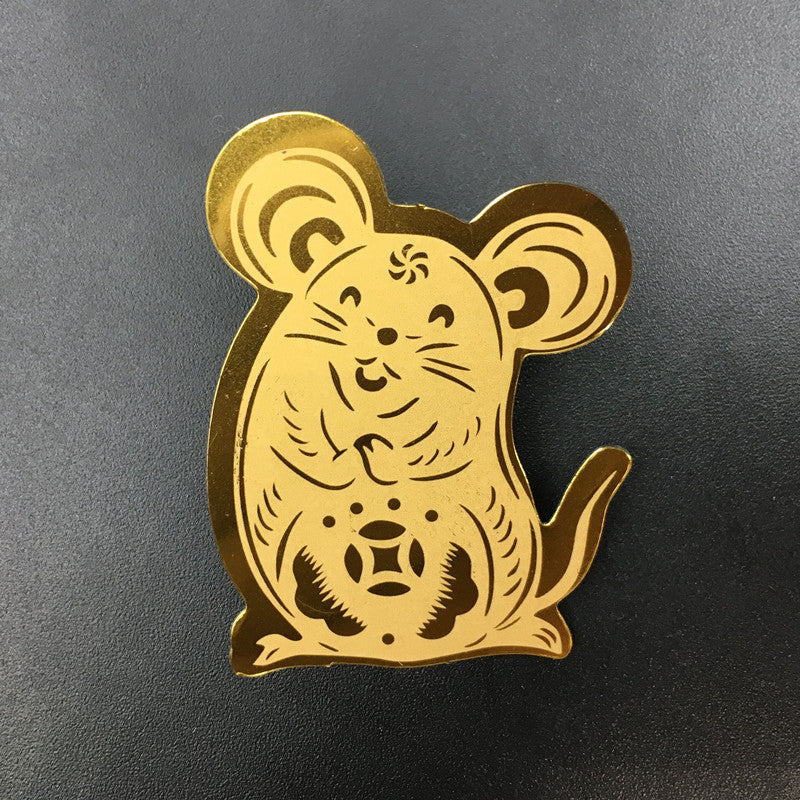 Gold phone sticker with Chinese Zodiac Rat