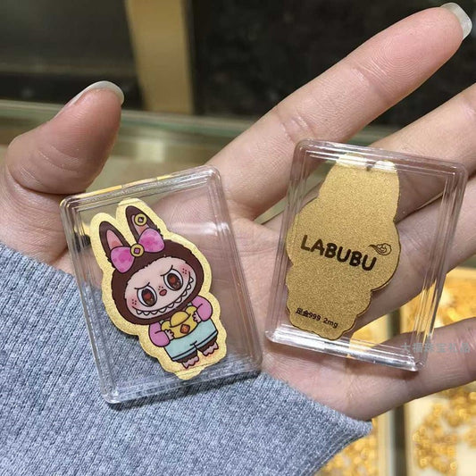 999 pure gold labubu cartoon color gold mobile phone sticker ingot