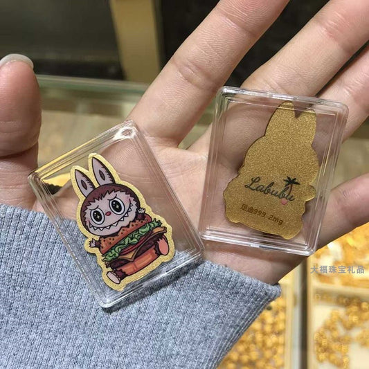 999 pure gold labubu cartoon color gold mobile phone sticker hamburger