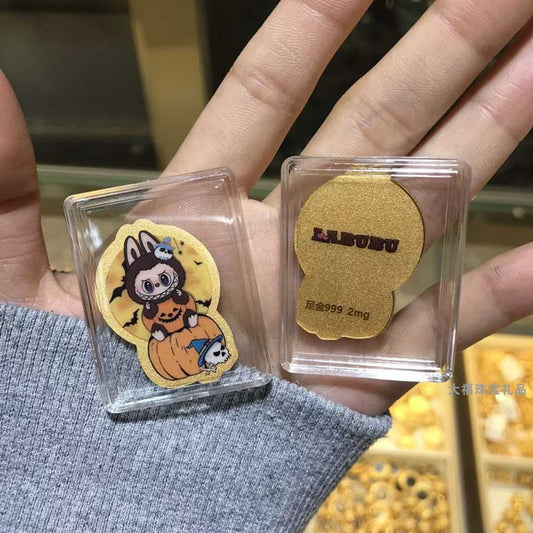 999 gold labubu labubu cartoon color gold mobile phone sticker 999 Halloween pumpkin