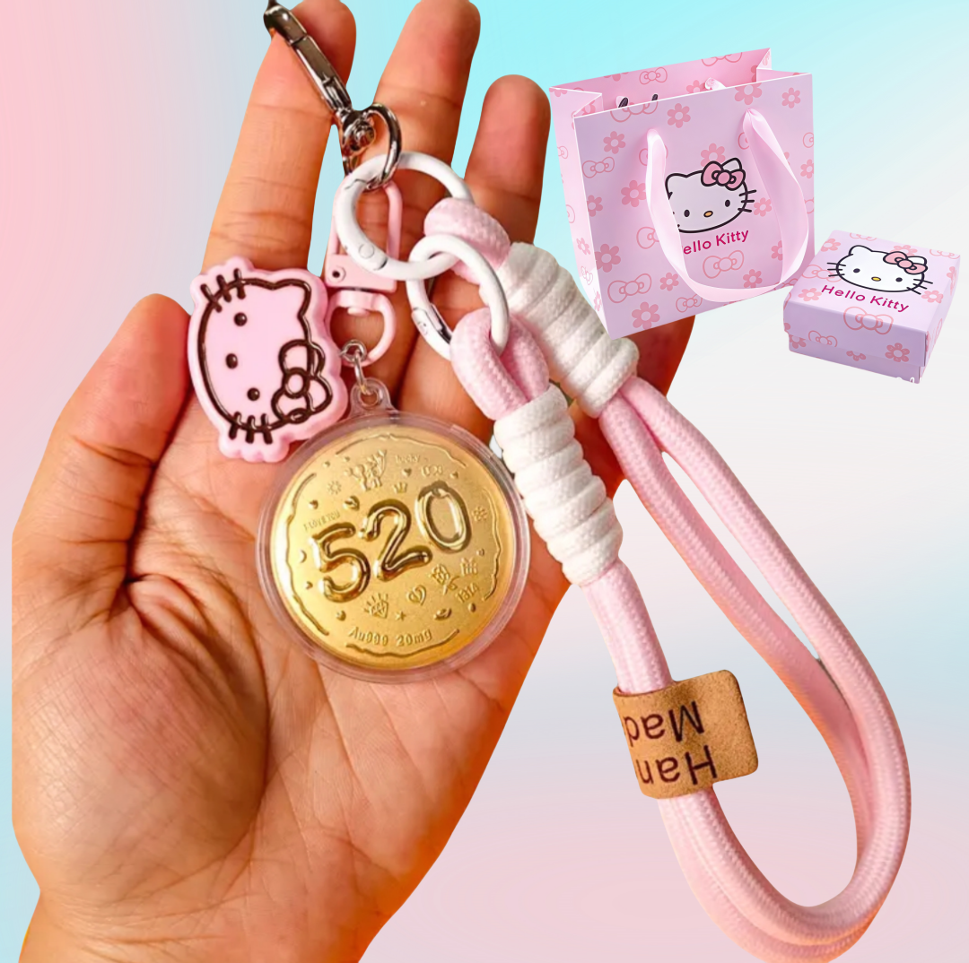 Hello Kitty KT pure gold mobile phone bag keychain pendant, a birthday gift for girls, a gift