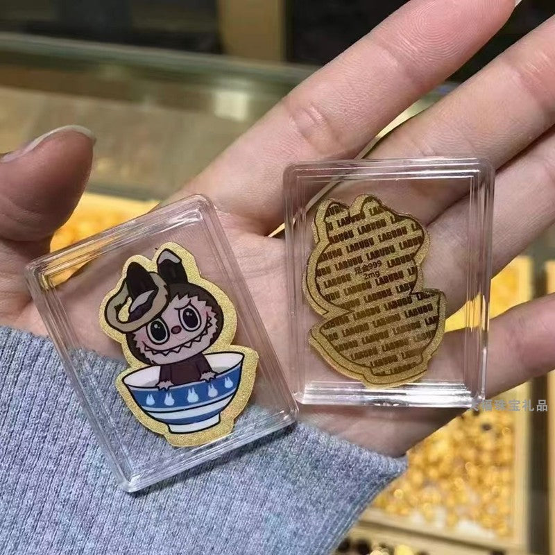 999 pure gold labubu cartoon color gold mobile phone sticker rice bowl