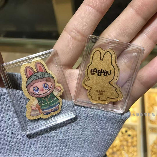 999 pure gold labubu cartoon color gold mobile phone sticker double G