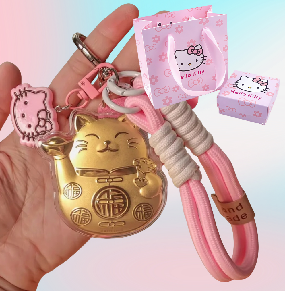 Hello Kitty KT pure gold mobile phone bag keychain pendant, a birthday gift for girls, a gift