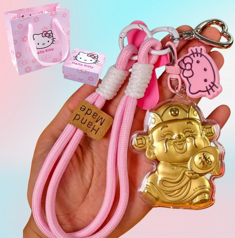 Hello Kitty KT pure gold mobile phone bag keychain pendant, a birthday gift for girls, a gift