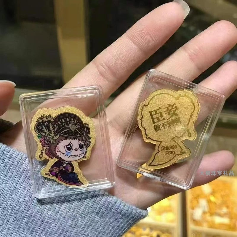 999 pure gold labubu cartoon color gold mobile phone sticker crown