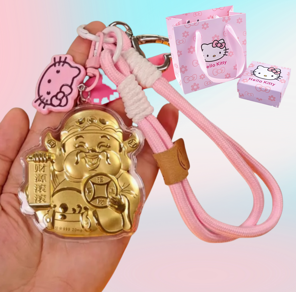 Hello Kitty KT pure gold mobile phone bag keychain pendant, a birthday gift for girls, a gift