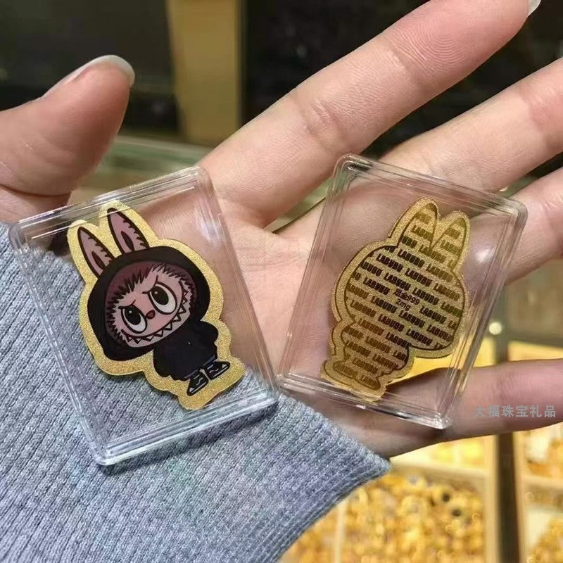 999 pure gold labubu cartoon color gold mobile phone sticker for smooth sailing and good fortune