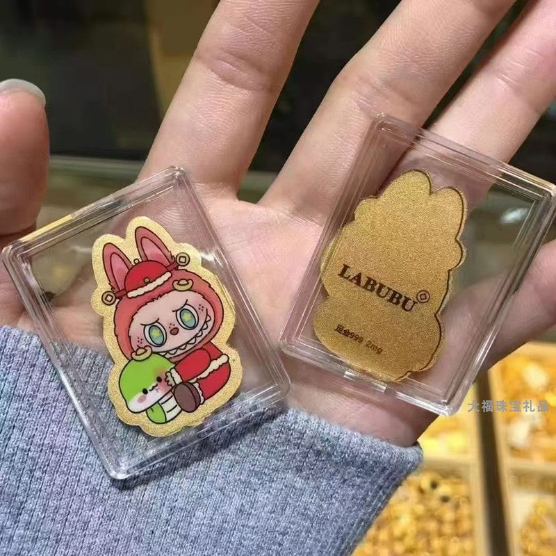 999 pure gold labubu cartoon color gold mobile phone sticker crown