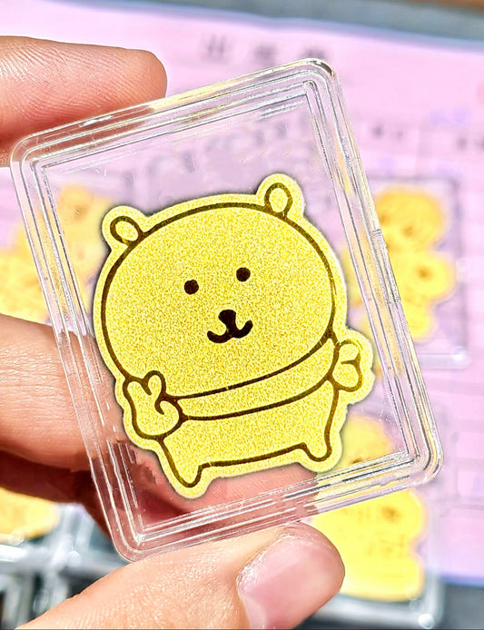 Gold phone sticker self-deprecating bear