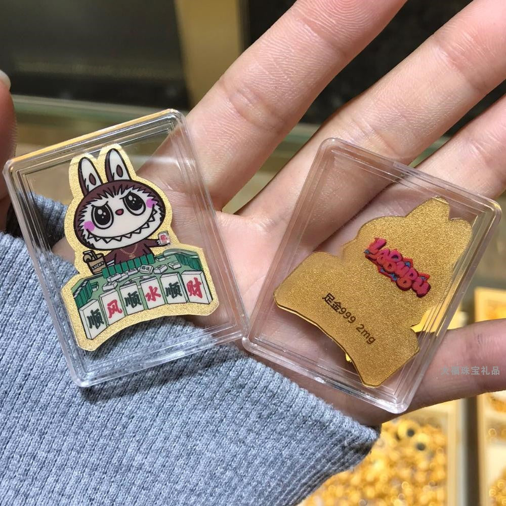 999 pure gold labubu cartoon color gold mobile phone sticker crown