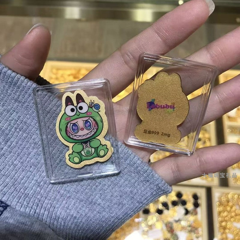 999 pure gold labubu cartoon color gold mobile phone sticker crown