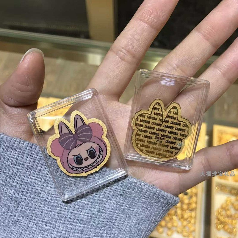 999 pure gold labubu cartoon color gold mobile phone sticker crown