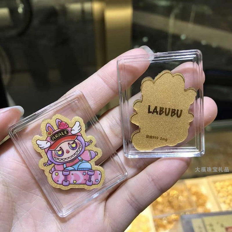 999 pure gold labubu cartoon color gold mobile phone sticker crown