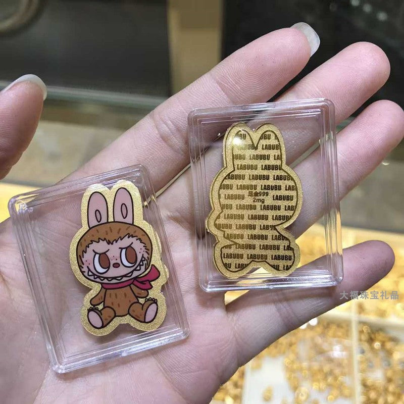 999 pure gold labubu cartoon color gold mobile phone sticker crown