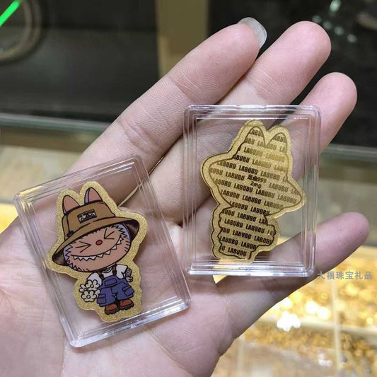 999 pure gold labubu cartoon color gold mobile phone sticker hat