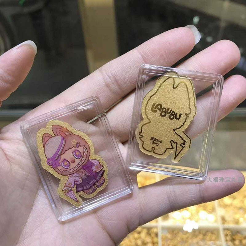 999 pure gold labubu cartoon color gold mobile phone sticker crown