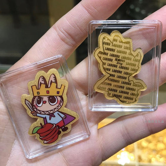 999 pure gold labubu cartoon color gold mobile phone sticker crown