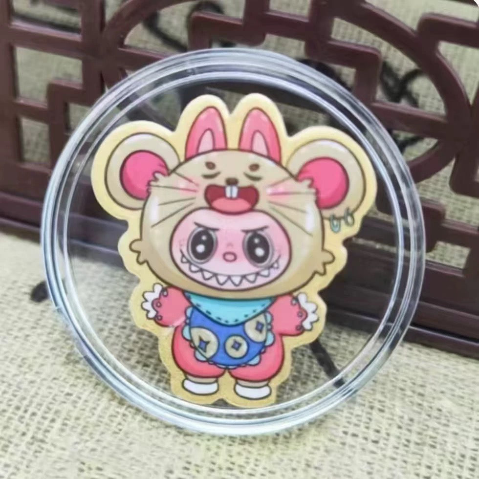 Gold zodiac monkey mobile phone sticker Labubu