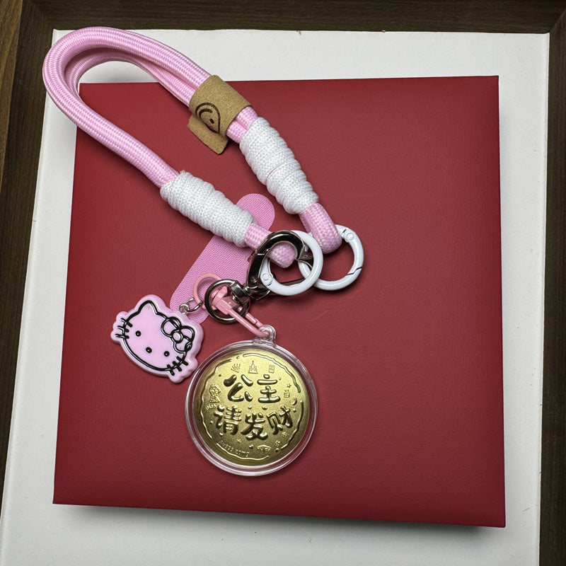 Gold phone sticker kity cat phone strap